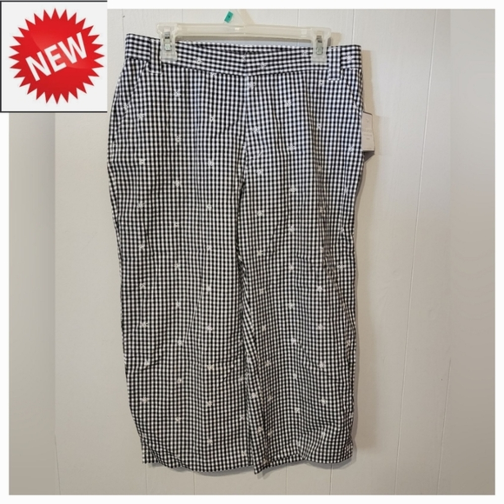 NWT Sag Harbor Capri Pants Size 14P Petite Black White Checkered Stretch A40